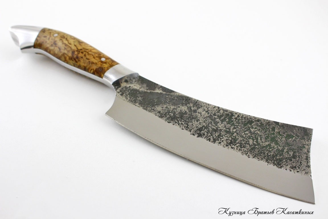 Мясной топорик малый серии Рататуй Сталь 95х18 (эл.ковки). Рукоять карельская береза (св.коричневая).
