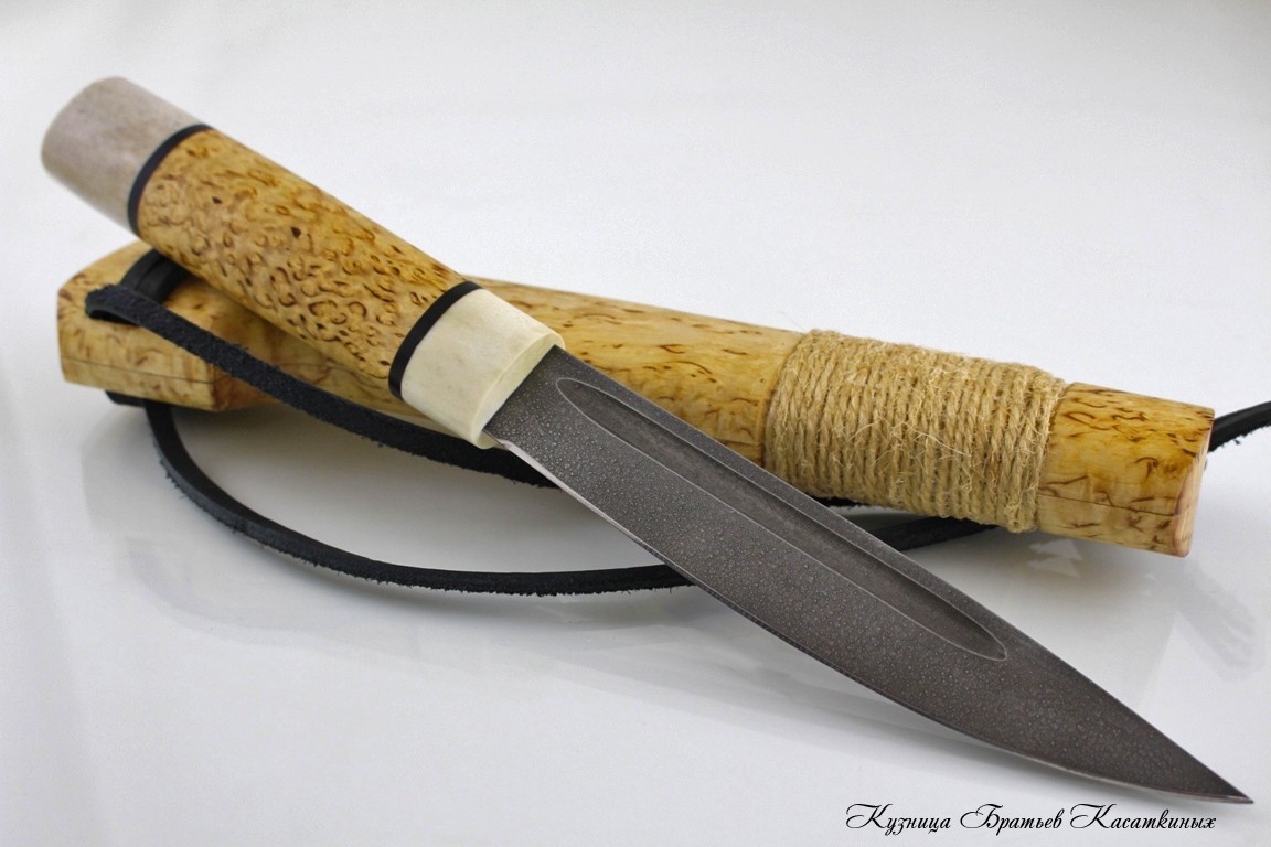 Северный нож средний БЫHAХ кованая ХВ-5. Рукоять и ножны карельская береза.