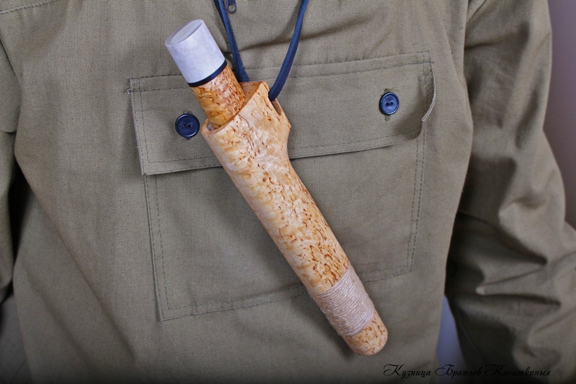 Северный нож средний БЫHAХ кованая ХВ-5. Рукоять и ножны карельская береза.