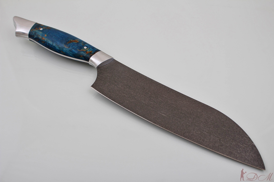 Нож Сантоку Bohler K100. Рукоять карельская береза (Синяя).