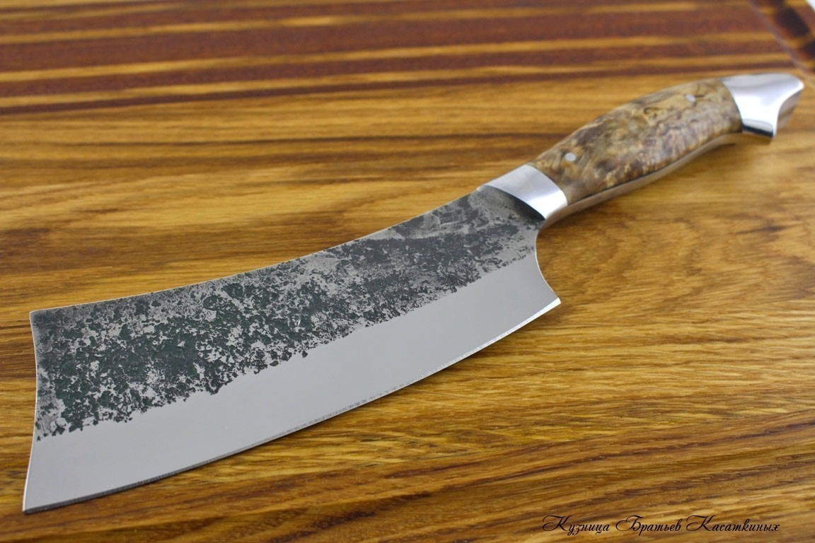 Мясной топорик малый серии Рататуй Сталь 95х18 (эл.ковки). Рукоять карельская береза (св.коричневая).