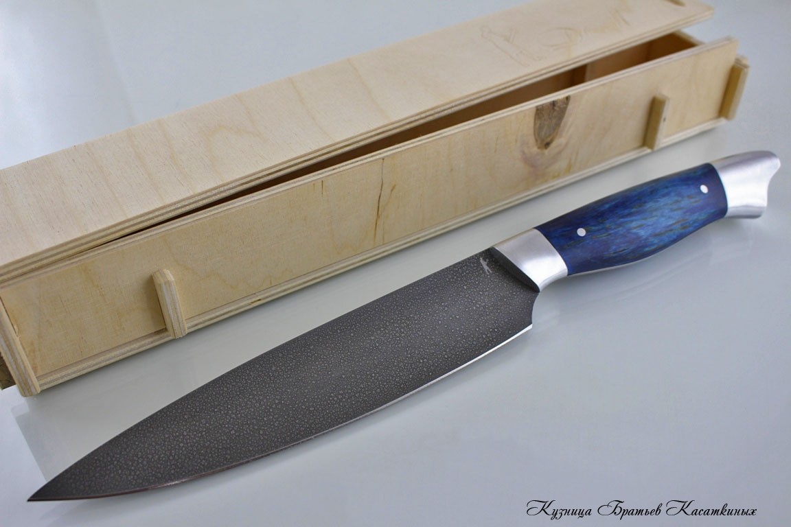 Кухонный нож Универсальный ХВ-5(Алмазная). Рукоять карельская береза(Синяя).