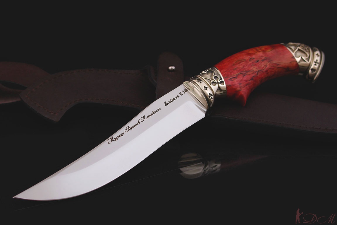 Нож Казачий сталь Bohler k 340. Рукоять стабилизированная карельская береза.