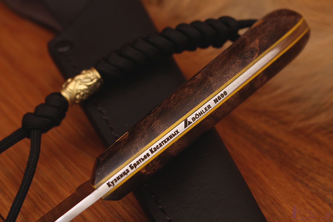 Нож Сапран Bohler N690, рукоять карельская береза.