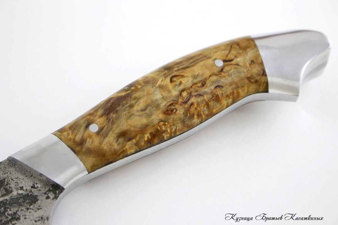 Мясной топорик малый серии Рататуй Сталь 95х18 (эл.ковки). Рукоять карельская береза (св.коричневая).
