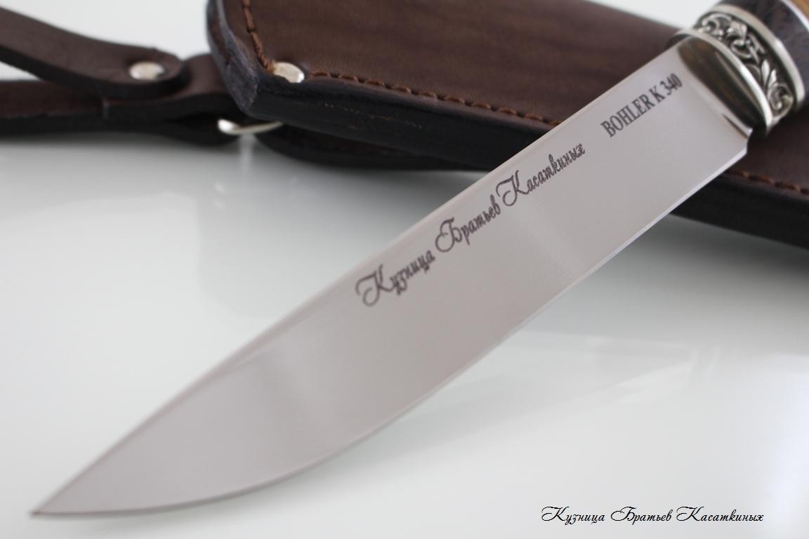 Нож Лиса сталь Bohler k 340. Рукоять береста Венге.