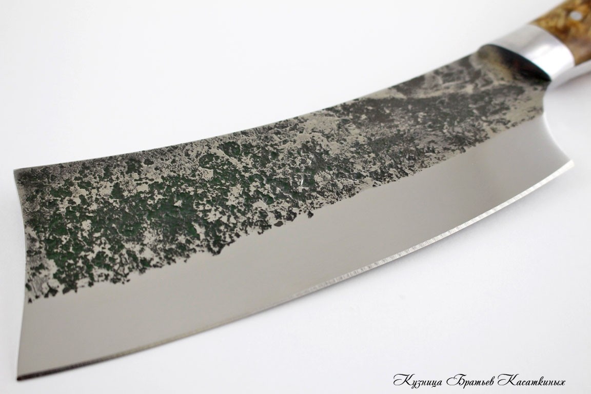 Мясной топорик малый серии Рататуй Сталь 95х18 (эл.ковки). Рукоять карельская береза (св.коричневая).