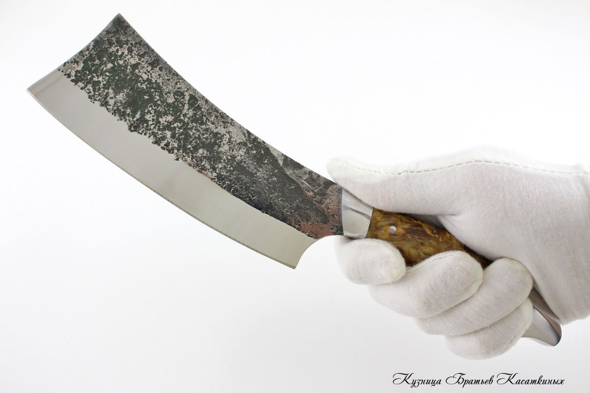 Мясной топорик малый серии Рататуй Сталь 95х18 (эл.ковки). Рукоять карельская береза (св.коричневая).